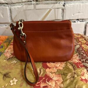 Coach leather wristlet clutch wallet red orange